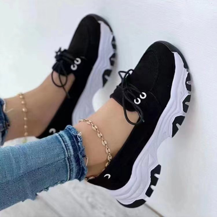 Damen  sportliche Chunky-Sneaker mit leichter Dämpfung, profilierter Wellenlaufsohle und atmungsaktivem Canvas-Obermaterial Drune