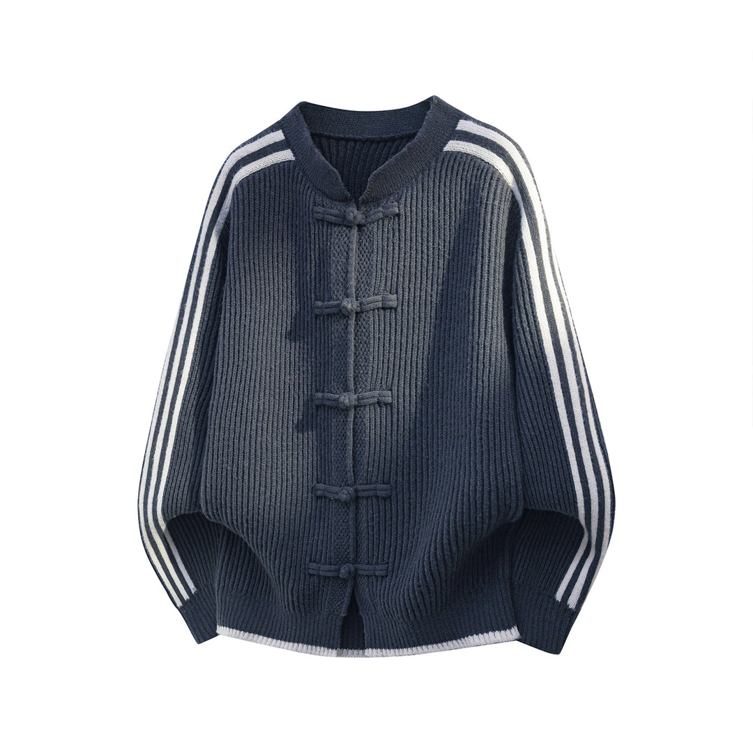 Damen Oversize Strickjacke mit Knebelverschlüssen und Kontraststreifen Drune