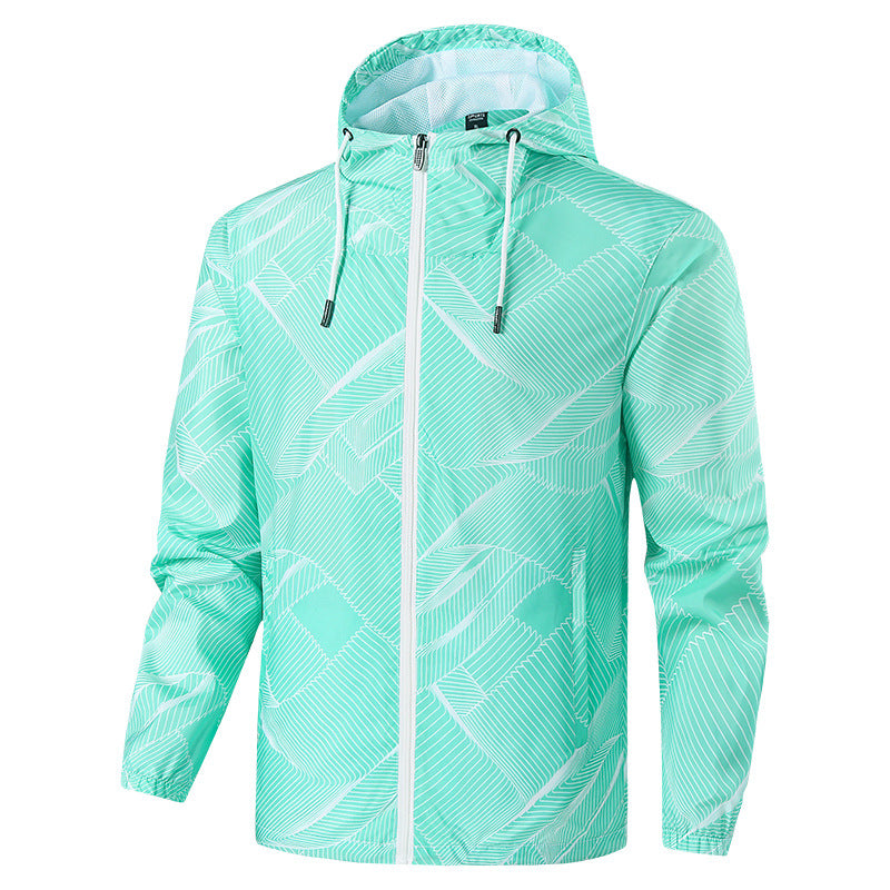 Herren Leichte Kapuzen-Windbreakerjacke mit grafischem Allover-Print und Packfunktion Drune
