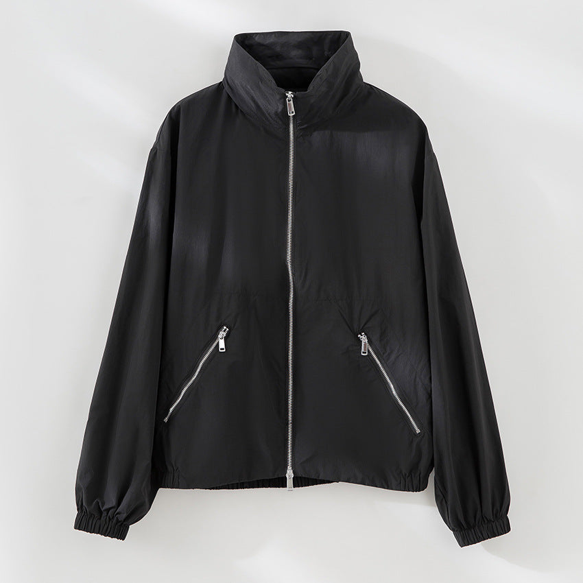 Damen Leichte Nylon-Utility-Jacke mit Stehkragen, Reißverschlusstaschen und elastischem Saum Drune