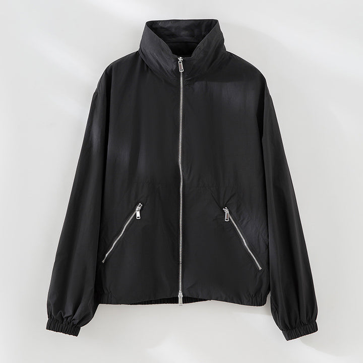 Damen Leichte Nylon-Utility-Jacke mit Stehkragen, Reißverschlusstaschen und elastischem Saum Drune