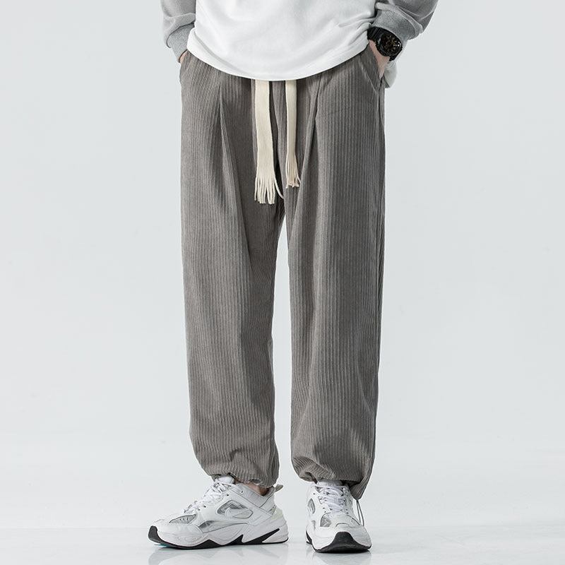 Herren Locker geschnittene Cordhose mit breitem Bein, elastischem Bund und dekorativem Kordelzug Drune