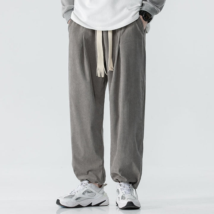 Herren Locker geschnittene Cordhose mit breitem Bein, elastischem Bund und dekorativem Kordelzug Drune
