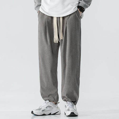 Herren Locker geschnittene Cordhose mit breitem Bein, elastischem Bund und dekorativem Kordelzug Drune