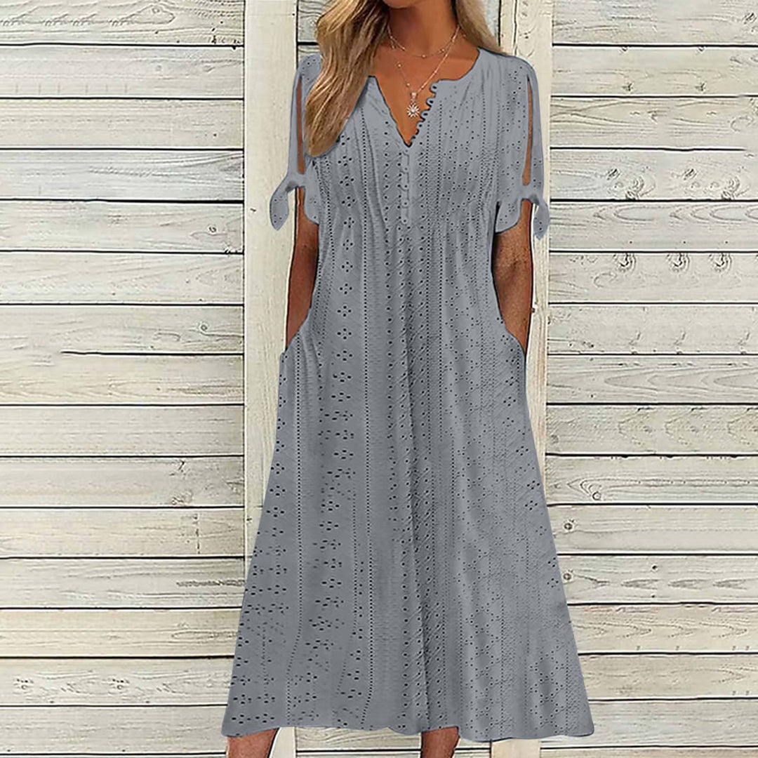 Damen Maxikleid mit Luftigen Ärmeln und Eleganten Lochmustern Drune