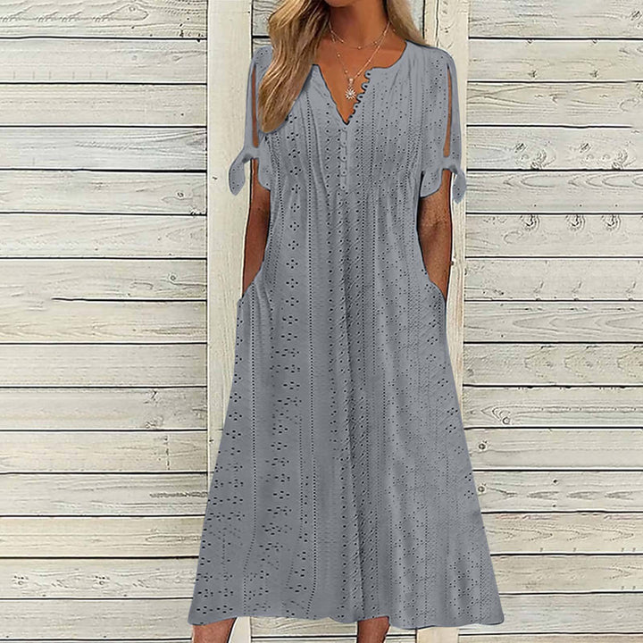 Damen Maxikleid mit Luftigen Ärmeln und Eleganten Lochmustern Drune