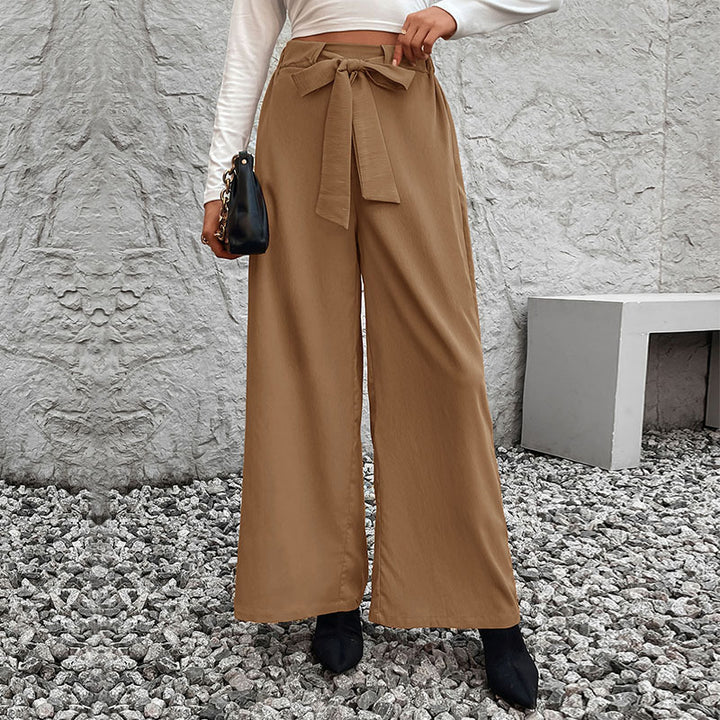 Damen Weite High-Waist-Hose mit Paperbag-Bund und Bindegürtel Drune