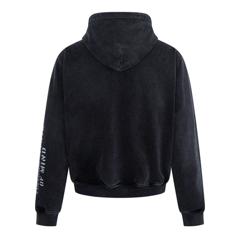 Herren Kapuzen-Zipjacke im Vintage-Look mit Statement-Print und Destroy-Details Drune