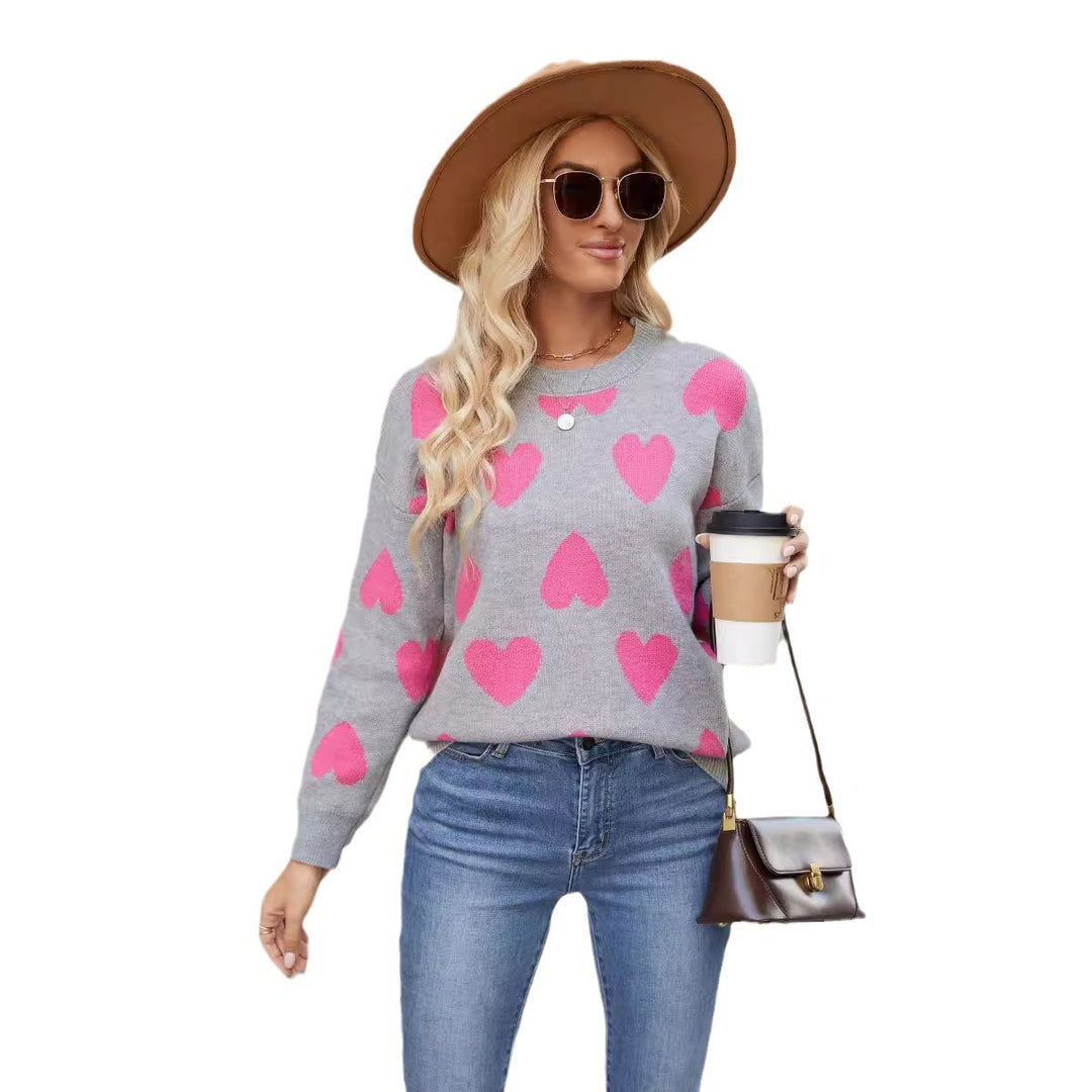 Damen Pullover mit Herzenmuster und lässigem Schnitt Drune