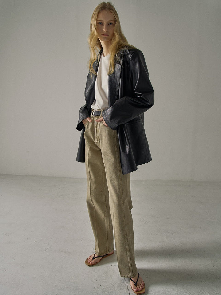 Damen lässiger Oversized-Blazer aus hochwertigem Kunstleder Drune
