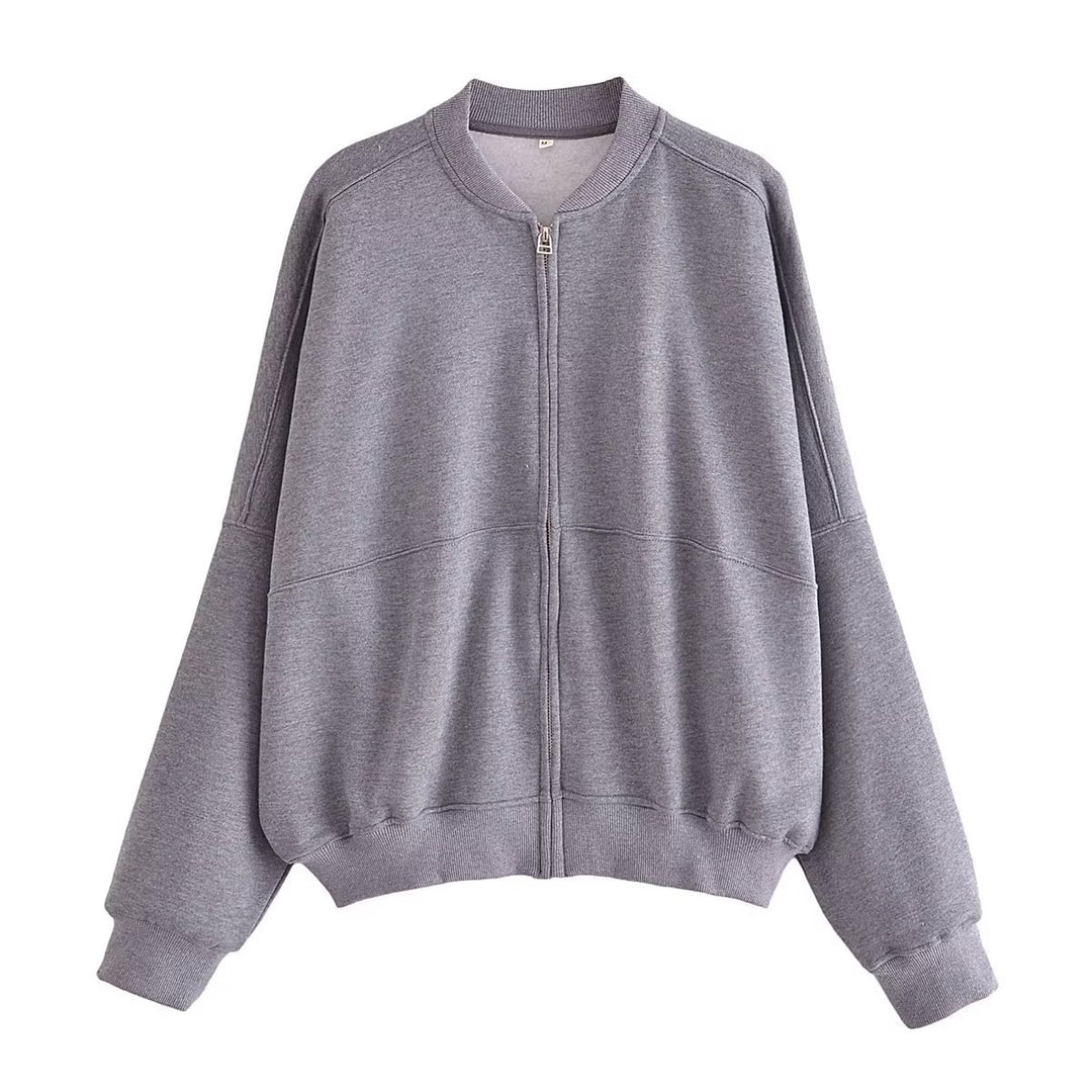 Damen lässige Sweatjacke mit hohem Kragen und praktischen Taschen Drune