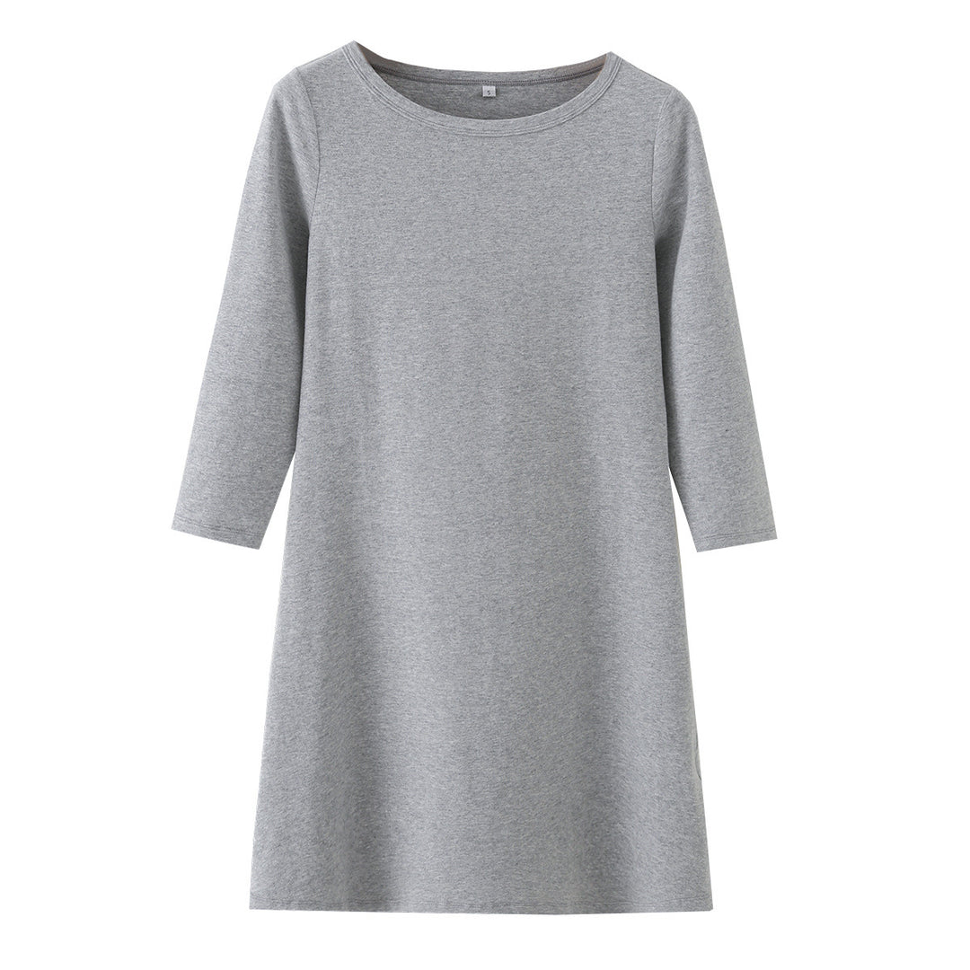 Damen Kuscheliges A-Linien Sweatkleid mit 3/4-Ärmeln und Rundhalsausschnitt Drune