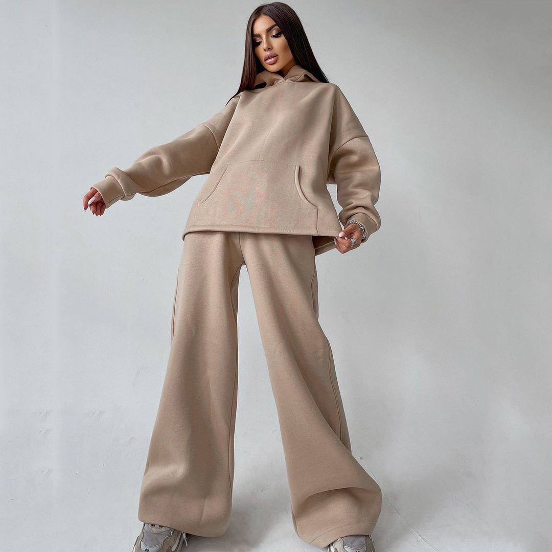 Damen zweiteiliges Lounge-Set mit sculpting High Waist Palazzohose und oversized Kapuzenhoodie Drune