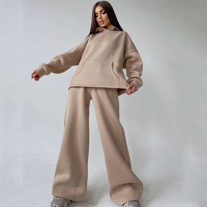 Damen zweiteiliges Lounge-Set mit sculpting High Waist Palazzohose und oversized Kapuzenhoodie Drune