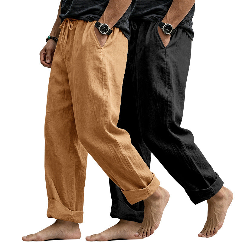 Herren Leinenmix-Loungehose mit elastischem Bund, Kordelzug und lockerer Passform Drune
