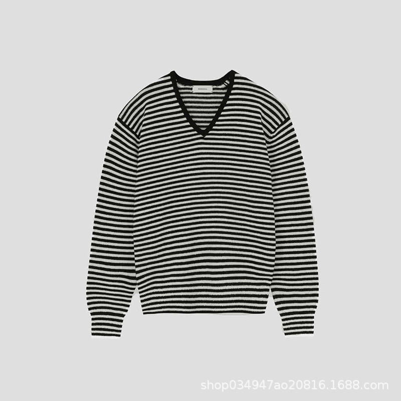 Damen Feinstrickpullover mit V-Ausschnitt und Streifenmustern Drune