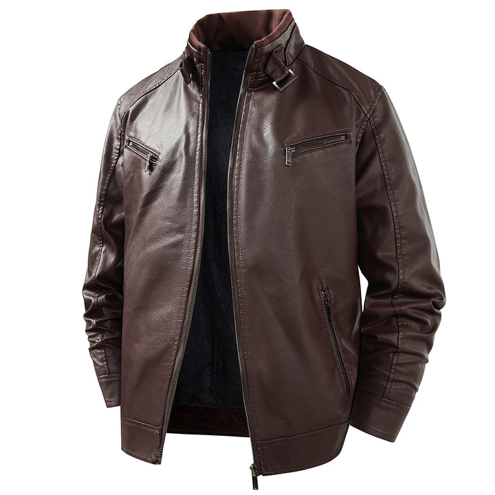 Herren Modische Lederjacke mit Fleece-Futter Drune