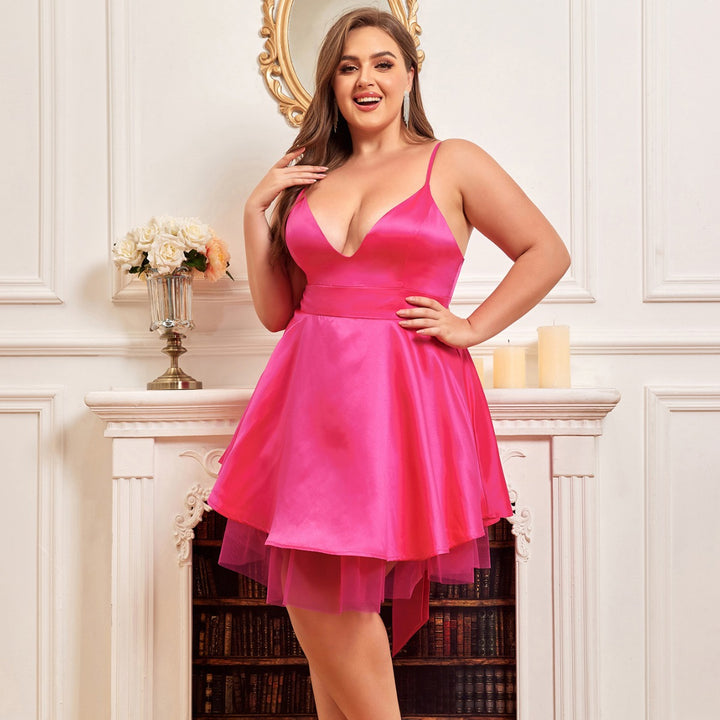 Damen Cocktailkleid mit tiefem V-Ausschnitt und schwingendem Rock Drune