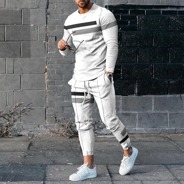 Herren sportliches Set aus Langarmshirt und Jogginghose mit modernem Streifenmuster Drune