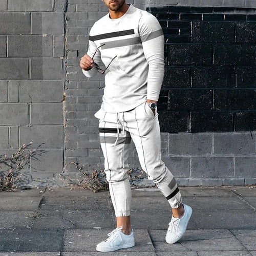 Herren sportliches Set aus Langarmshirt und Jogginghose mit modernem Streifenmuster Drune