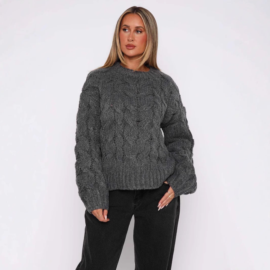 Damen Grobstrickpullover mit modernem Zopfmuster und lässigem Schnitt Drune