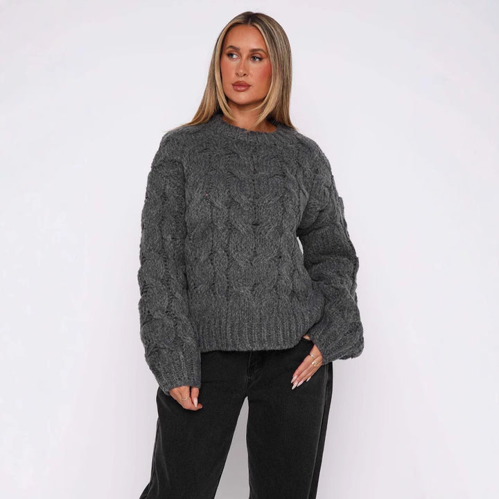Damen Grobstrickpullover mit modernem Zopfmuster und lässigem Schnitt Drune