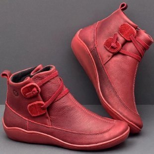 Damen Knöchelhohe Komfort-Boots aus Lederoptik mit Klettriemen und elastischer Schnürung Drune