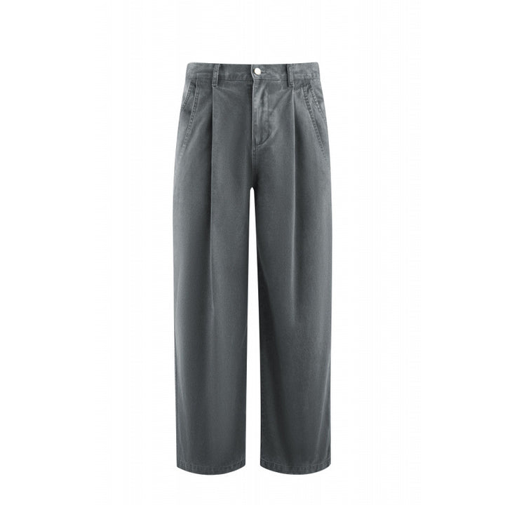 Damen Hochtaillierte Culotte-Hose mit weitem Bein, Bundfalten und soften Denimgriff Drune
