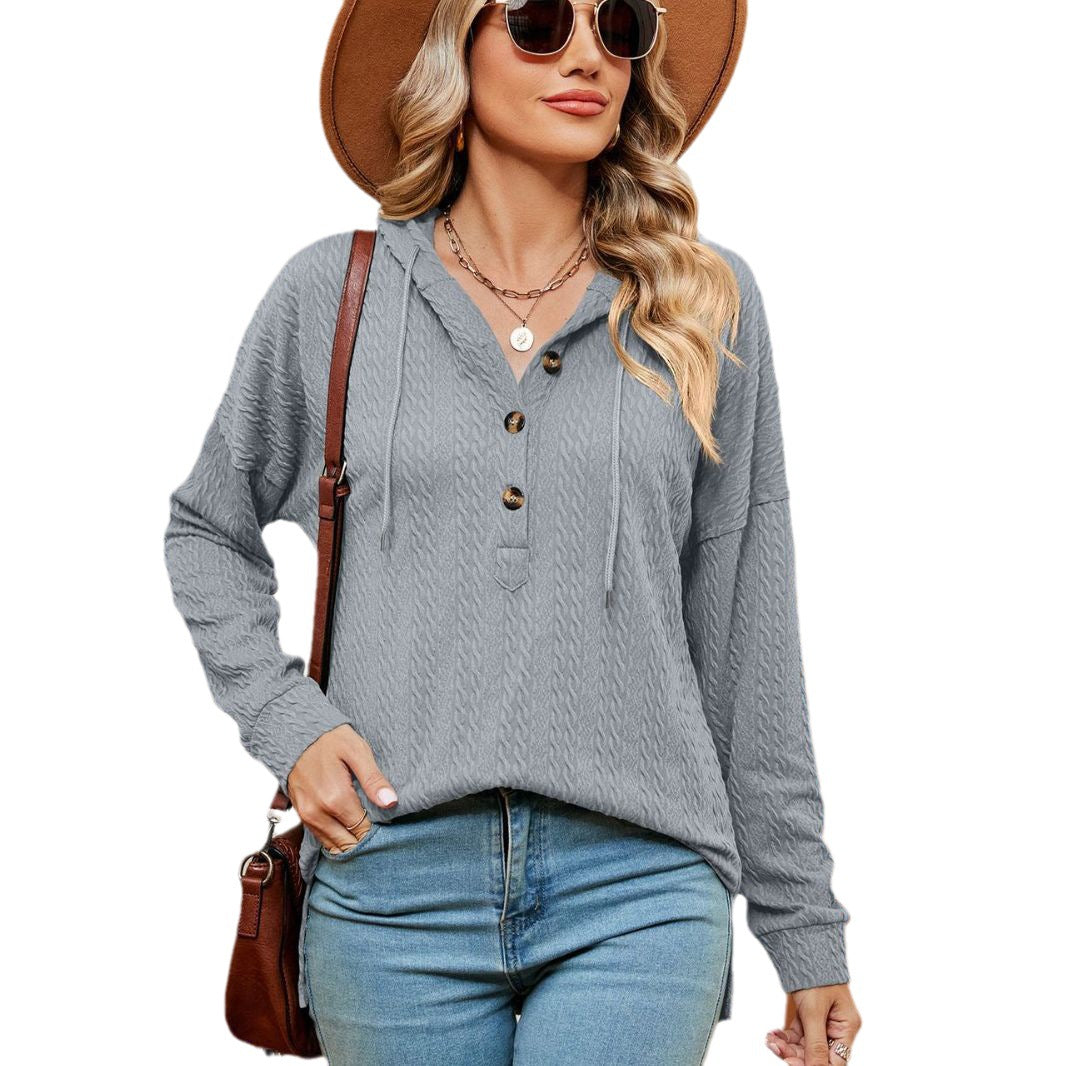 Damen lässiger Pullover mit Knopfdetails und Kapuze Drune