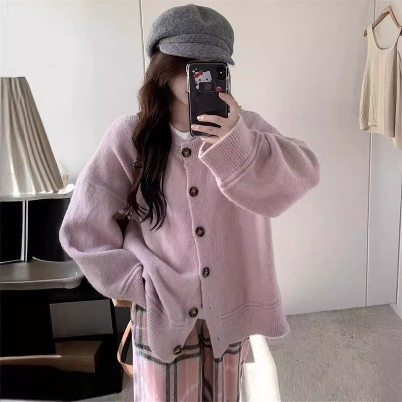 Damen lässige Strickjacke mit großen Knöpfen und oversized Schnitt Drune