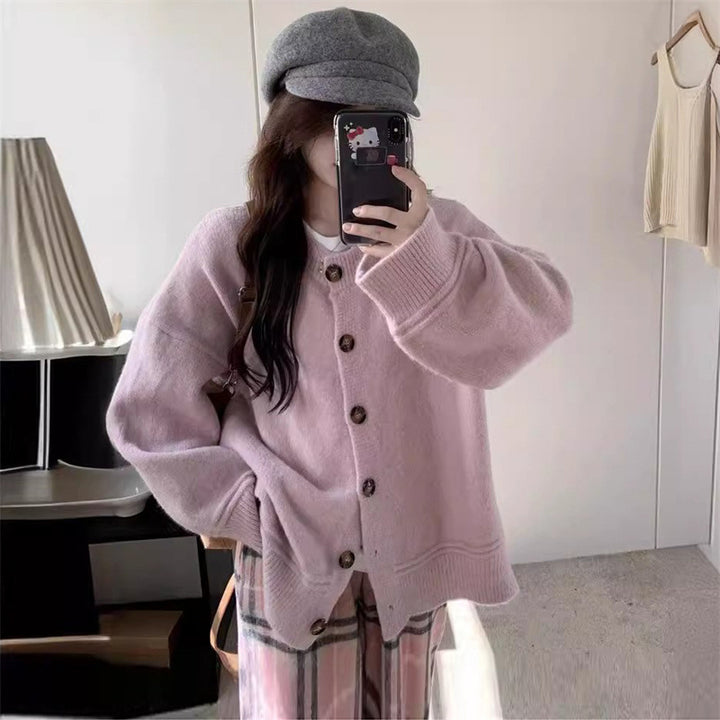 Damen lässige Strickjacke mit großen Knöpfen und oversized Schnitt Drune
