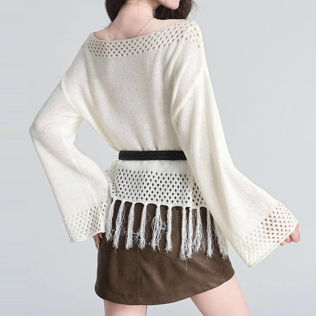 Damen Elegantes und уютное Oberteil mit Fransen Drune