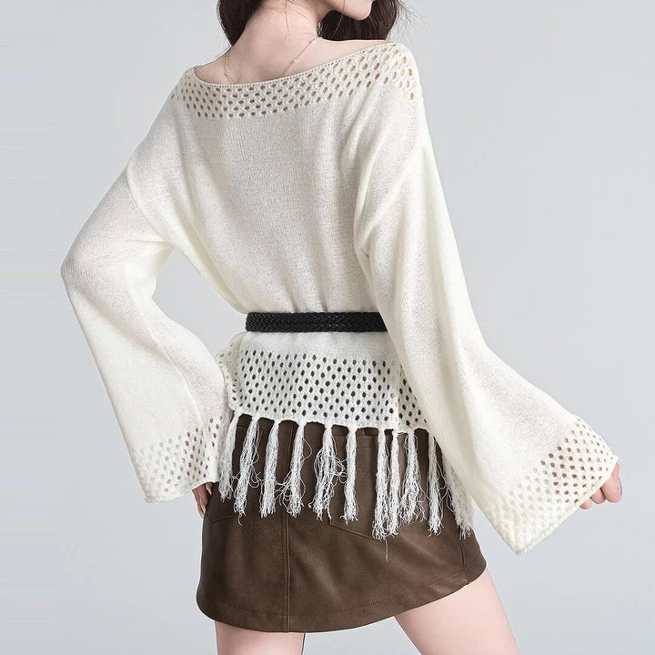 Damen Elegantes und уютное Oberteil mit Fransen Drune