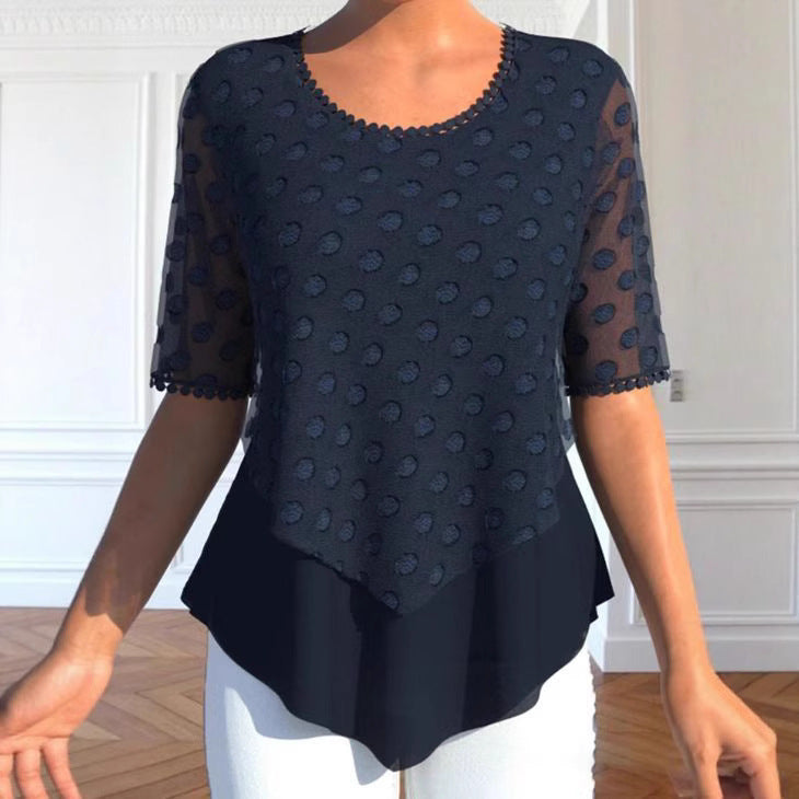 Damen Bluse mit eleganten strukturierten Details und modischem Einsatz Drune