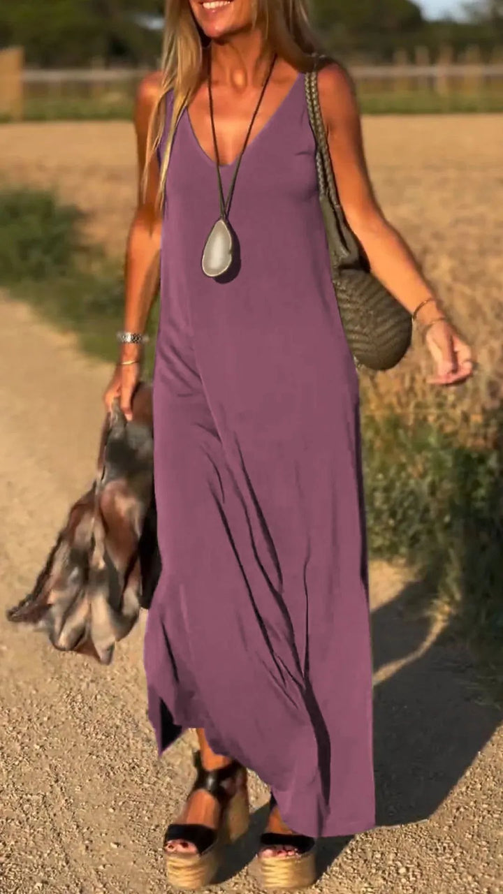 Damen Maxikleid mit eleganter V-Form und qualitativ hochwertigem Obermaterial Drune