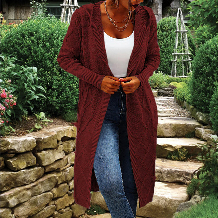 Damen Lange Strickjacke mit elegantem Zopfdesign Drune