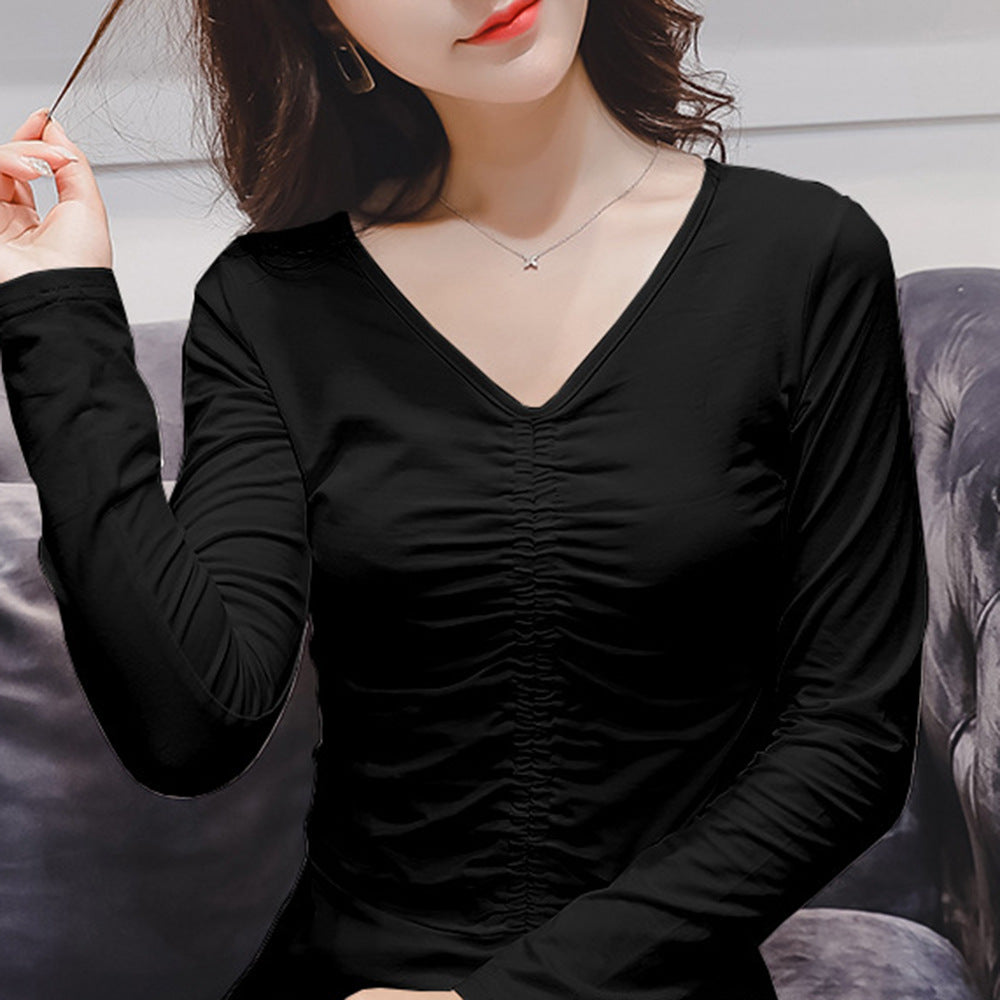 Damen Figurbetontes Longsleeve-Oberteil mit Raffung Drune