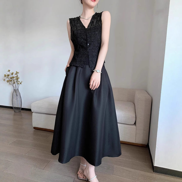 Damen Elegantes Langes Kleid mit Taillengürtel Drune