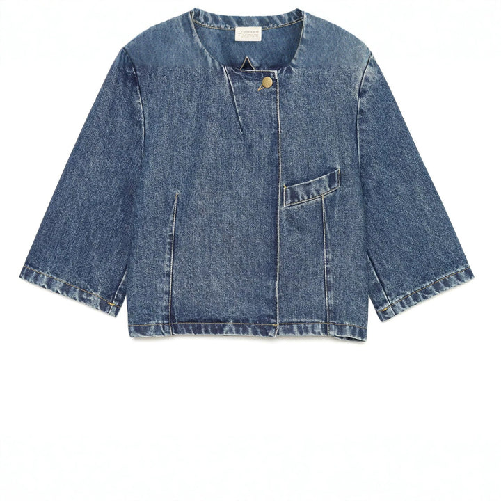 Damen Kurzjacke aus Denim im Boxy-Schnitt mit Stehkragen Drune