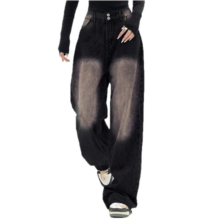 Damen Hochtaillierte Baggy-Jeans aus Denim mit extra weitem Bein und Used‑Fade Drune