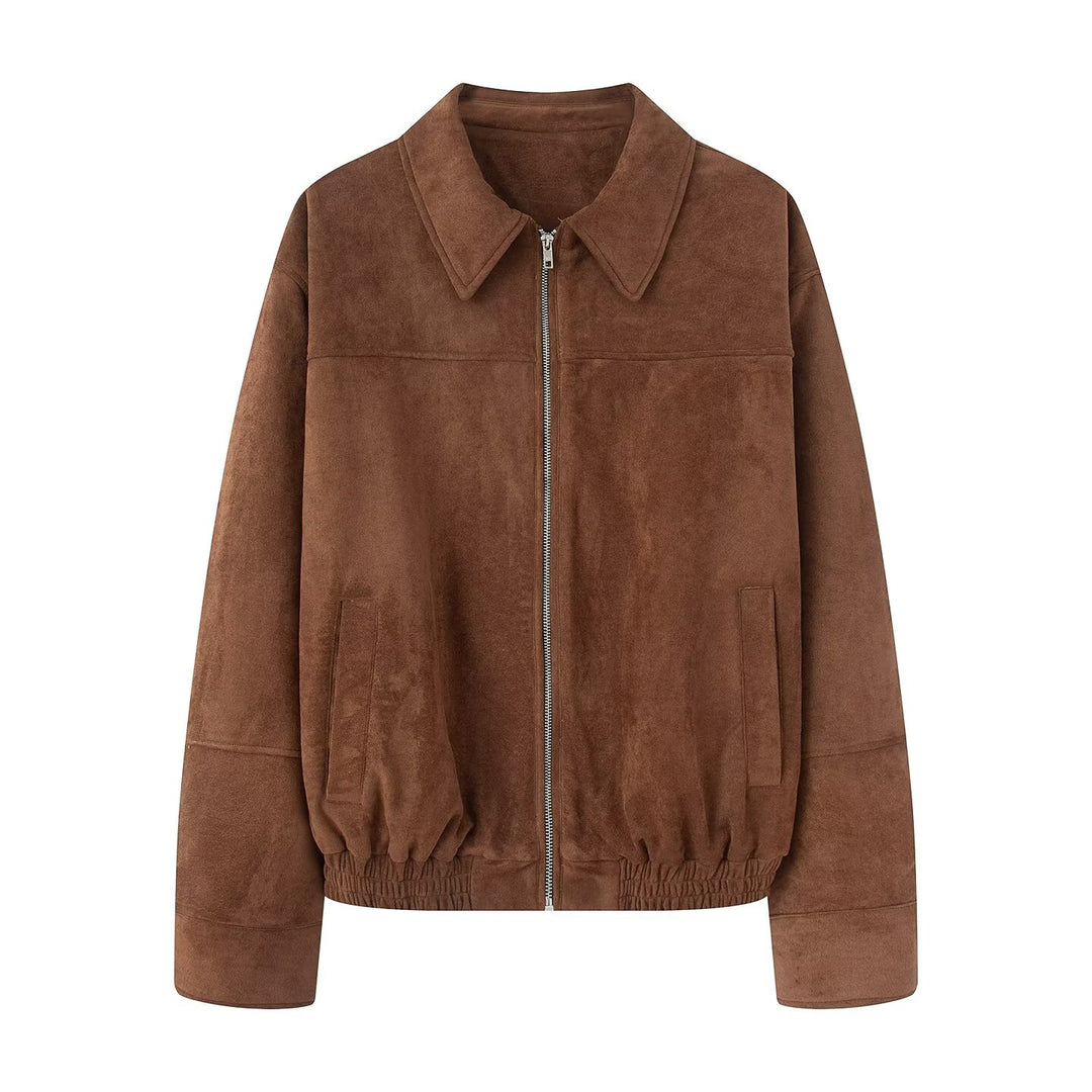 Damen Kurzjacke aus Velourslederoptik mit Reißverschluss und elastischem Saum Drune
