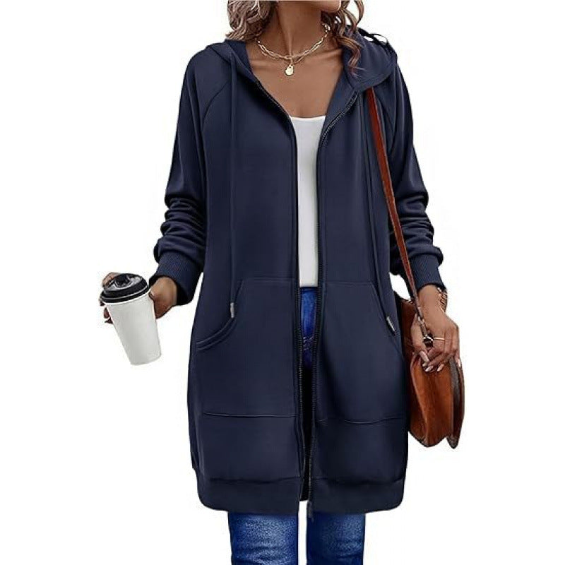 Damen modische Kapuzenjacke mit seitlichen Eingrifftaschen und Reißverschluss Drune