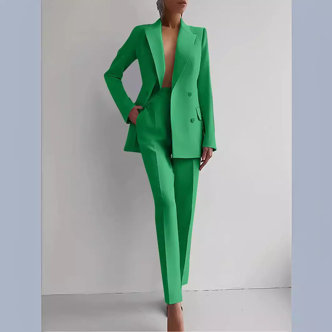 Damen elegantes Zweiteiler-Anzug-Set mit tailliertem Blazer und schmalen Hosen Drune