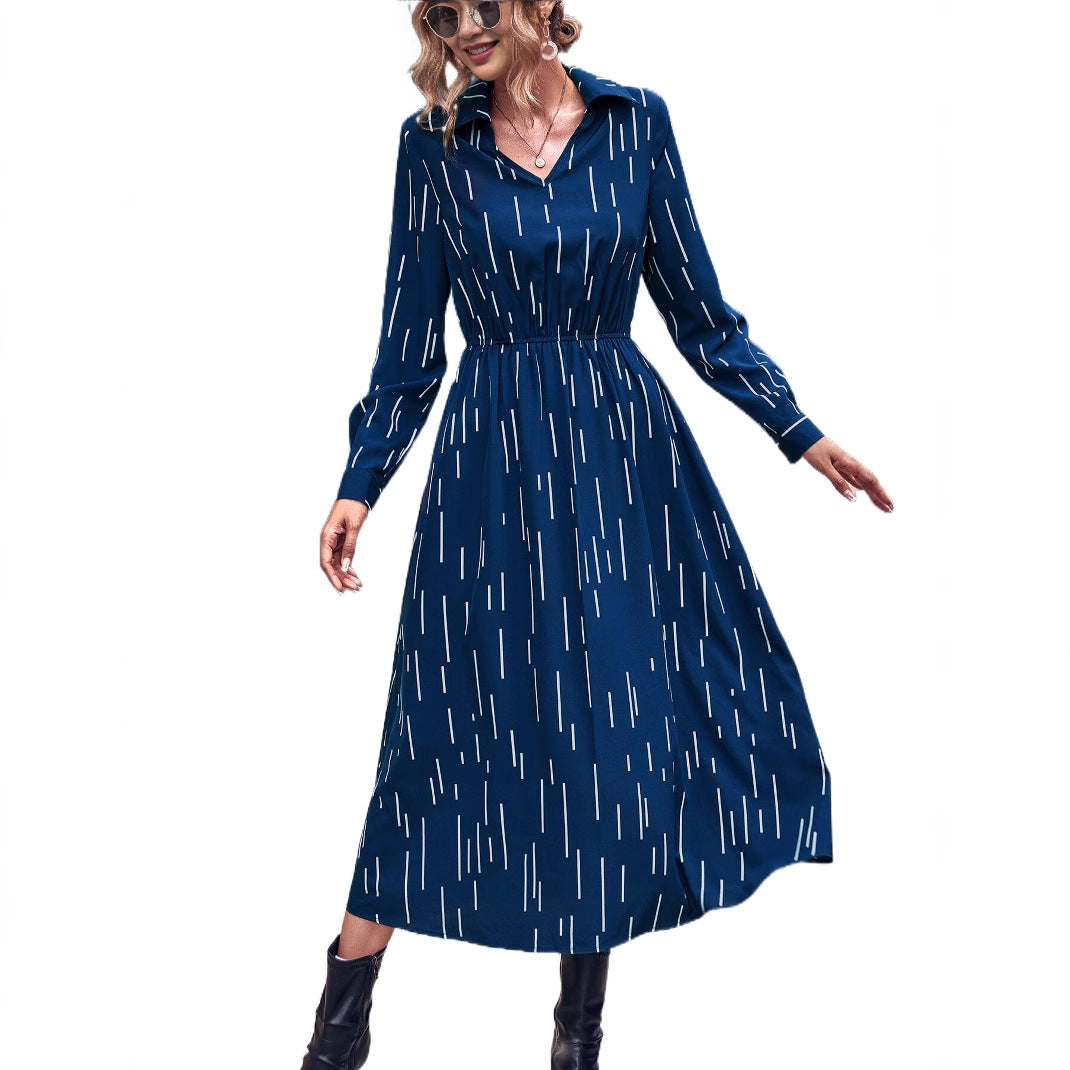 Damen Midi-Kleid mit schickem Kragen und elastischem Taillenband Drune