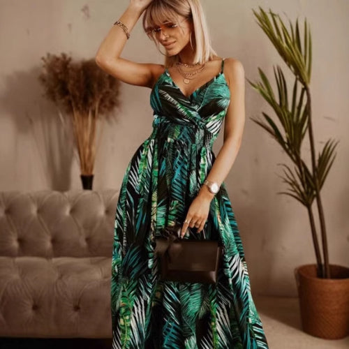 Damen Tropischer Druck Maxikleid Drune
