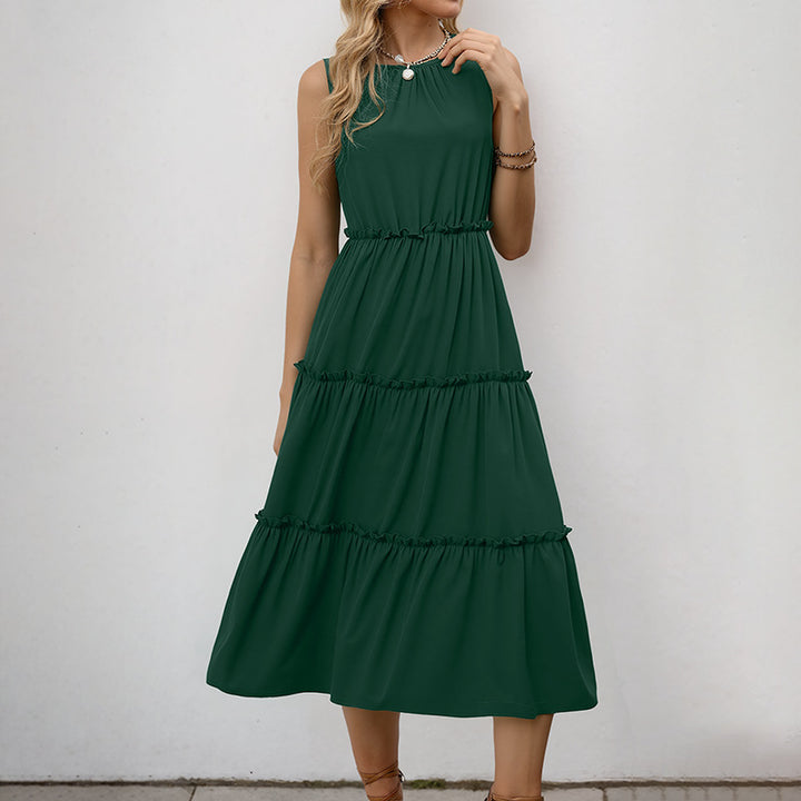 Damen Maxikleid mit Rüschendetails und elastischem Taillenzug Drune