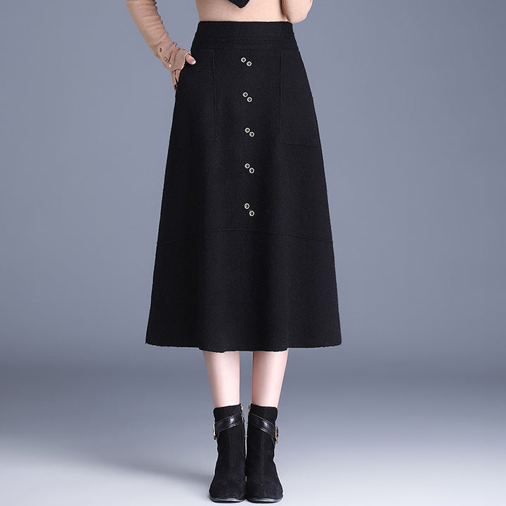 Damen Knielanger Rock mit praktischen Taschen und Knopfdetails Drune