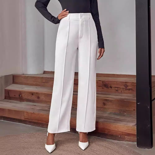Damen elegante High-Waist Palazzo-Hose mit breiten Beinen und Falten Drune