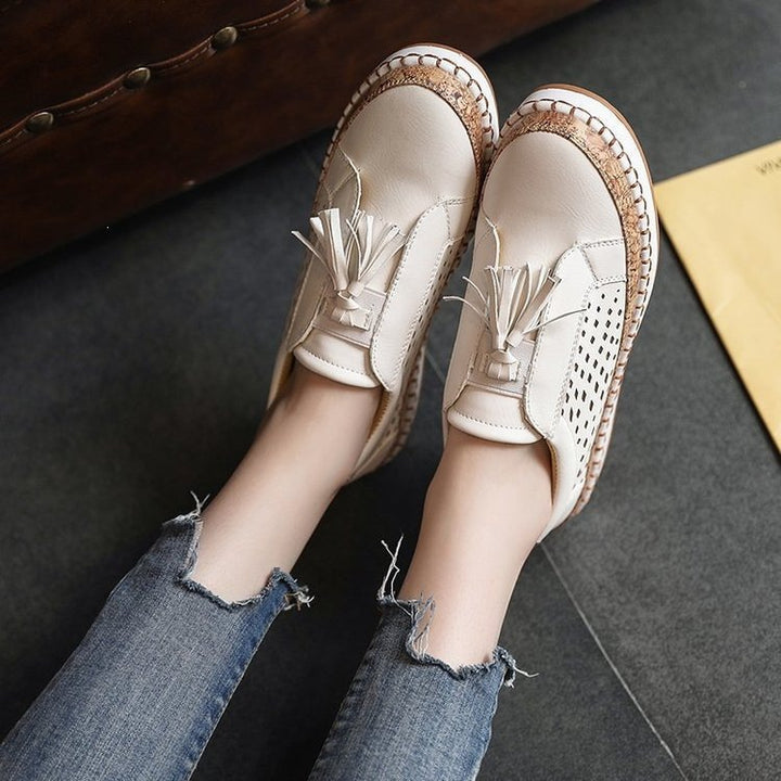 Damen Slip-On Espadrille-Loafer mit Quasten, perforiertem Obermaterial und Kork-Plateau Drune