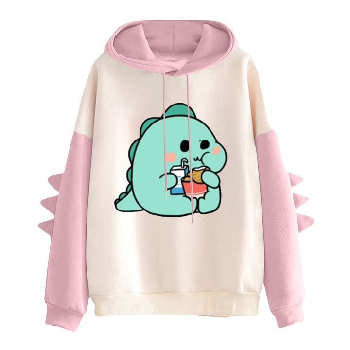 Damen nan Kapuzenpullover mit niedlichem Frosch-Motiv, Kängurutasche und volumigen Ärmelapplikationen Drune